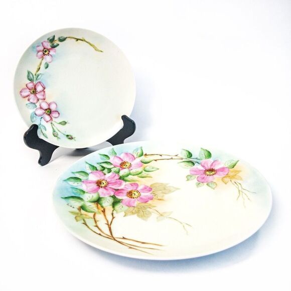 Antique Thomas Sevres Bavaria Hand Painted Signed Pink Dogwood Floral Plate - Picture 13 of 13